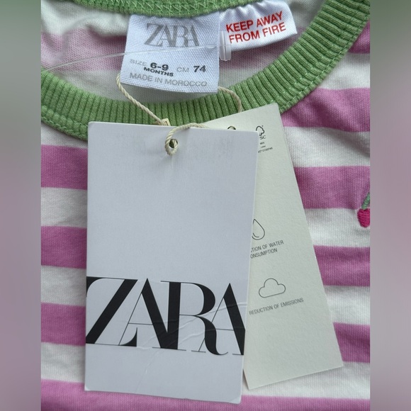 Zara Kids Pink and White Striped Short Sleeve T-Shirt size 6-9 Months NWT - Picture 2 of 5